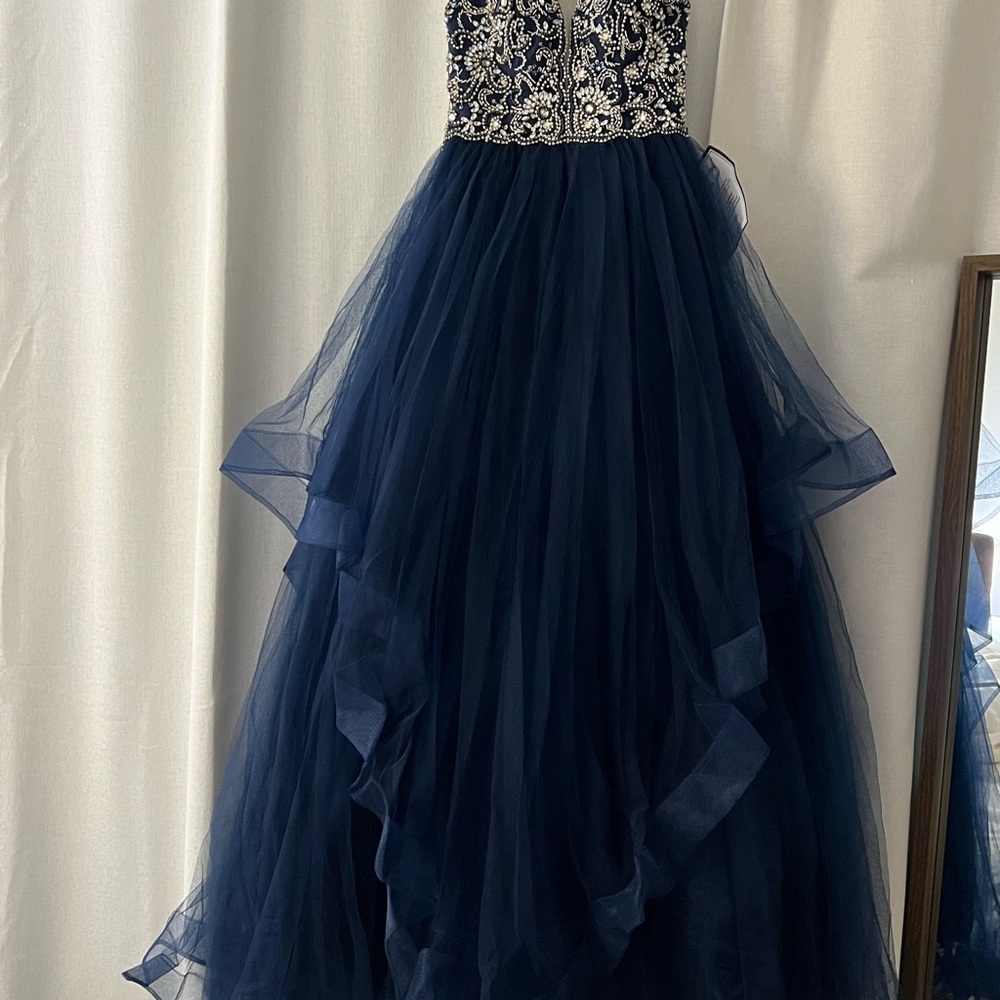 Navy blue and Silver Prom Dress